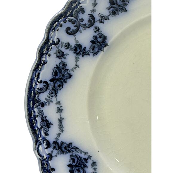Antique Alfred Meakin Greenville Blue 9" Luncheon Plate Black Floral on Blue Rim - Picture 2 of 8